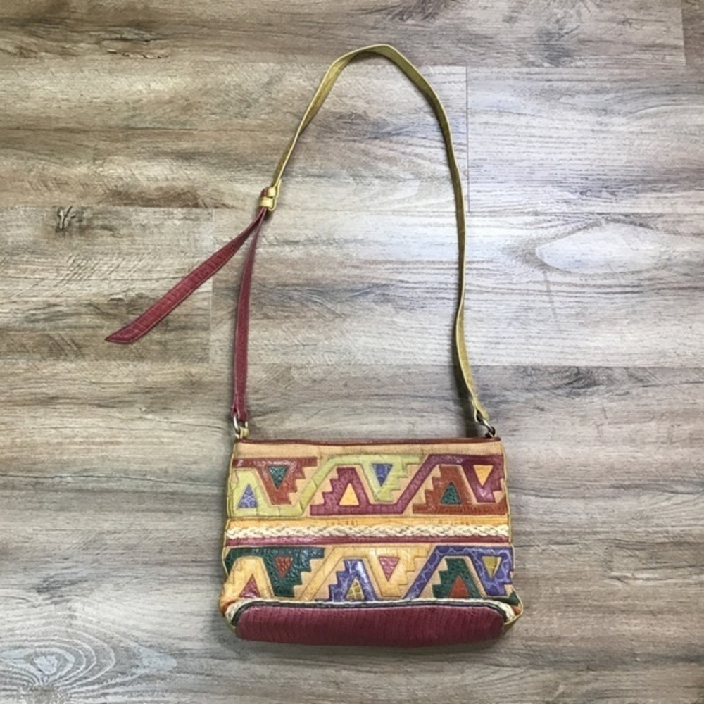 RARE VTG Sharif Purse Patchwork Leather Multicolor Crossbody Adjustable